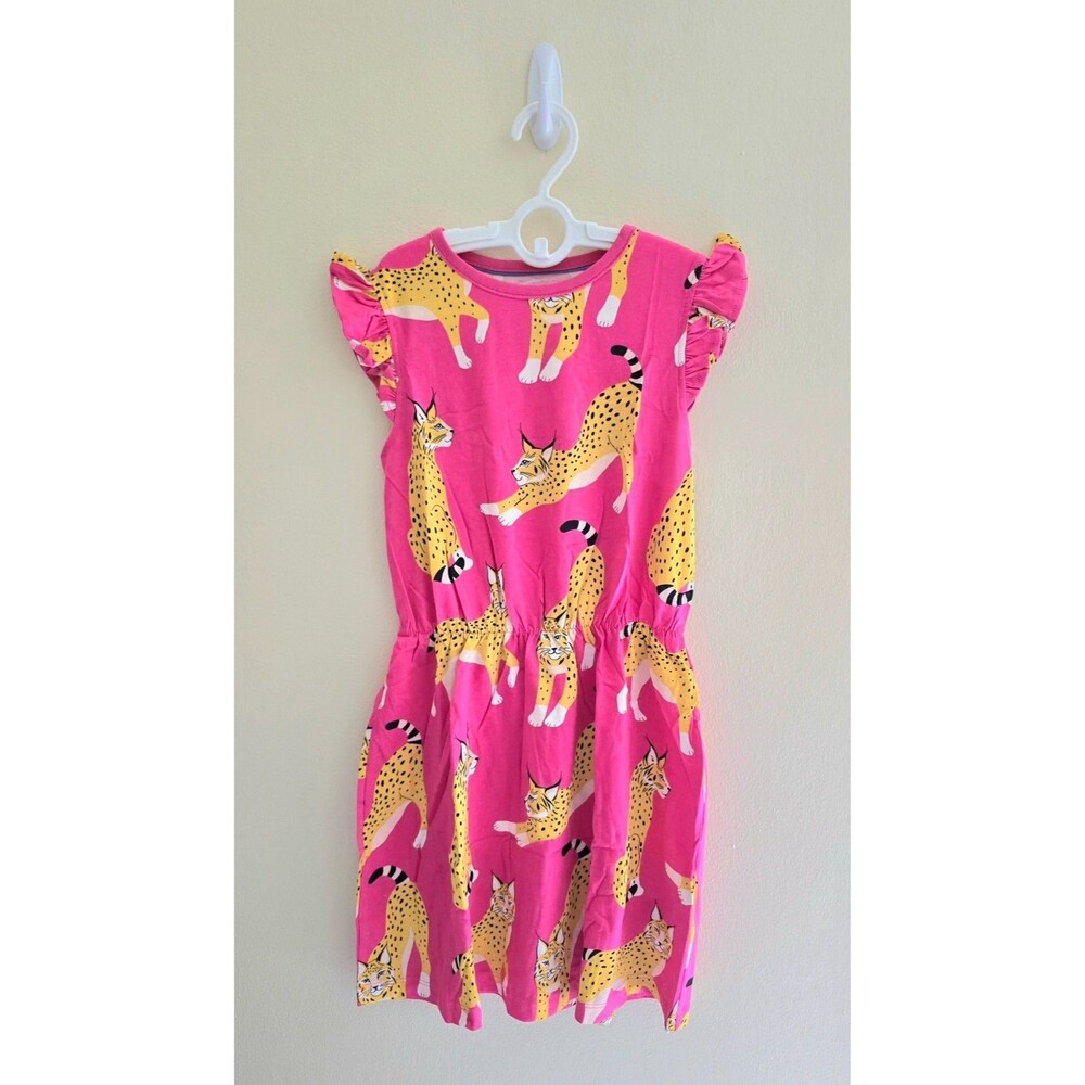 NWOT Mini Boden Frill Sleeve Jersey Dress-Pink Lynx, 8/9-11/12